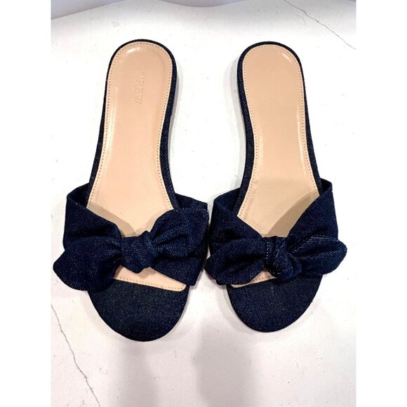 J. Crew Women's Denim Bow Knot Slides in Blue - Sz 10 - Picture 1 of 7